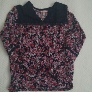 Joules knit top floral with lace yoke Navy Pink